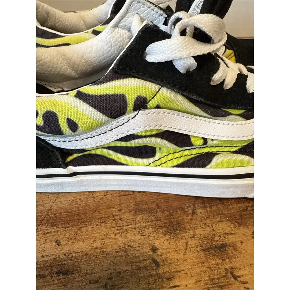 VANS Old Skool Slime Flame Black/White w Green Youth Size‎ 6.5